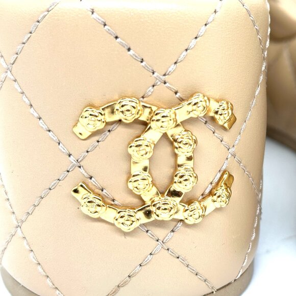 CHANEL 24P Quilted Leather Open Toe Wedge Heel Mule Slide Platform Sandal - Picture 10 of 14